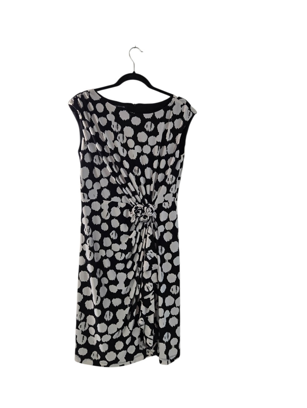 Jones New York Black & White Polka Dot Twist-Front Sheath Dress Sze 8